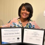 Katrina Chesney, compliance analyst at Tennessee Valley Federal Credit Union (TVFCU) showcases compliance certifications.