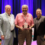 William Jennings, board chair for Old Hickory Credit Union, receives the Hall of Fame Award. He is pictured with Fred Robinson, president and CEO of the League, and Jeff Merry, president and CEO of VolCorp.