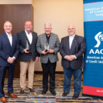 Brad Miller, president of AACUL, Fred Robinson president and CEO of the Tennessee Credit Union League, Keith Sias, senior vice president, government affairs of the Illinois Credit Union League, John Bratsakis, vice chair of AACUL and president/CEO of the MD|DC Credit Union Association, gather for a group photo.