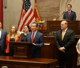 Chairman Hicks speaks as credit union leaders are on the floor of the Tennessee Capitol.