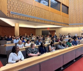 The crowd on Thursday, June 18, ahead of the debate.