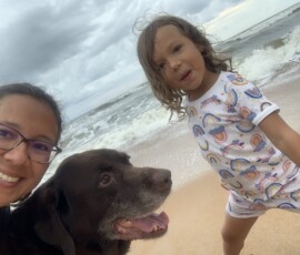 Mason Dog visits the beach in Daytona, Fla.