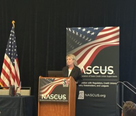 Kim Bohannon, chief innovation officer at the Association, speaks at the NASCUS State Summit.