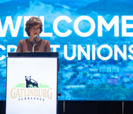 Laura Parham, Association board chairwoman and president and CEO of Heritage South Community Credit Union, opens Annual Convention.